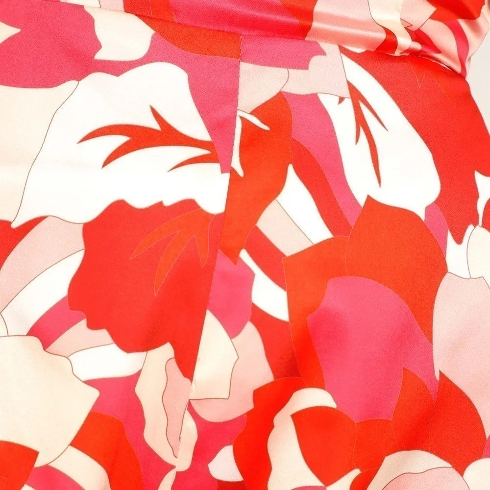 LULU’S Instantly Iconic Red Abstract Print Satin Halter Romper